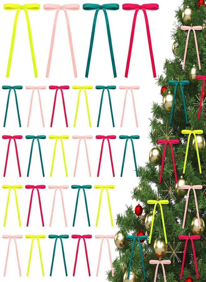 Knitgrip 36 Pcs Colorful Velvet Bows for Christmas Tree Vintage Christmas Bows Ornaments Wreath Decor Premade Velvet Ornaments for Xmas Tree Wreaths Gift Home Decor - Image 1